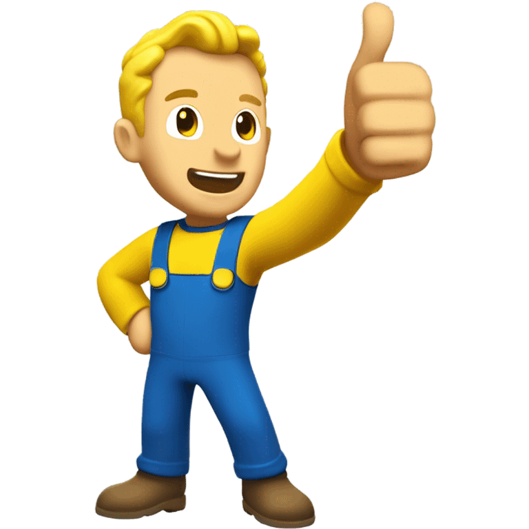 Vault boy holding thumbs up, winking. Wearing a blue and yellow jump suit  emoji