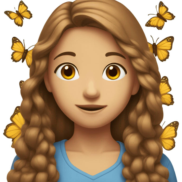 shy uwu  long brown hiar emojis with flower and butterfly emoji