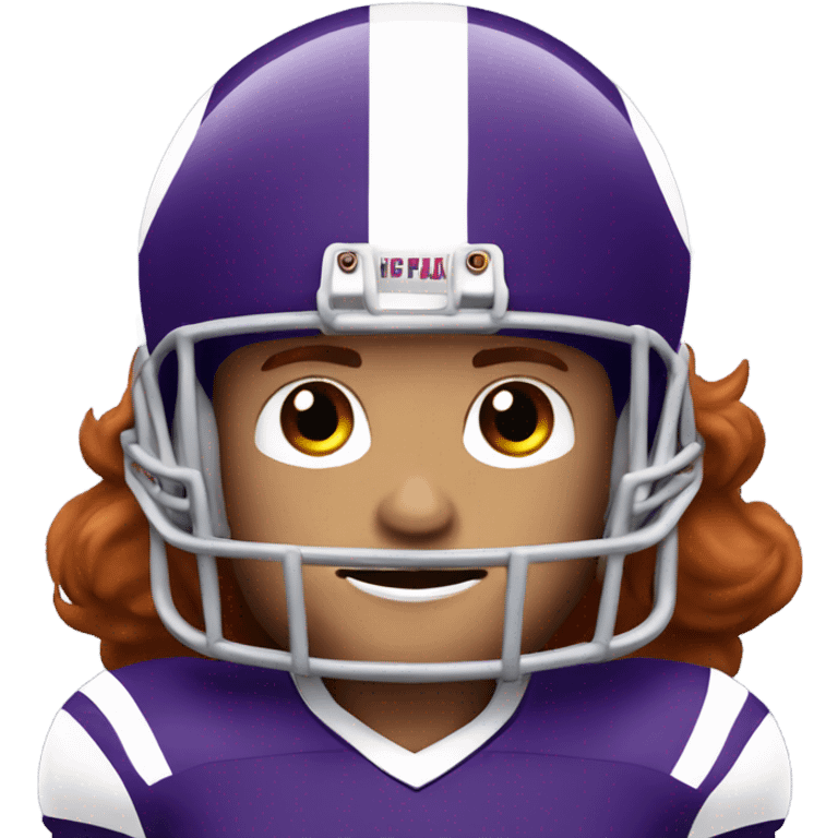 Redhead jesus playing American football wearing purple number 14 emoji