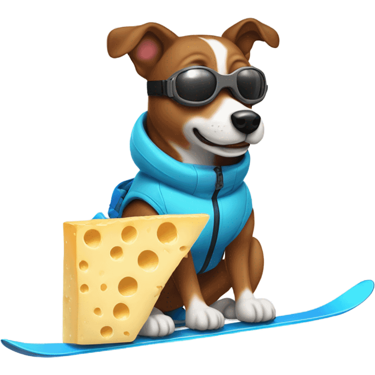 Brown dog skiing with cheese emoji