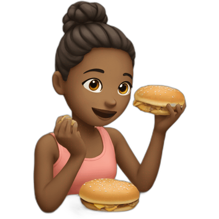 Girl eats breakfast in a bun emoji