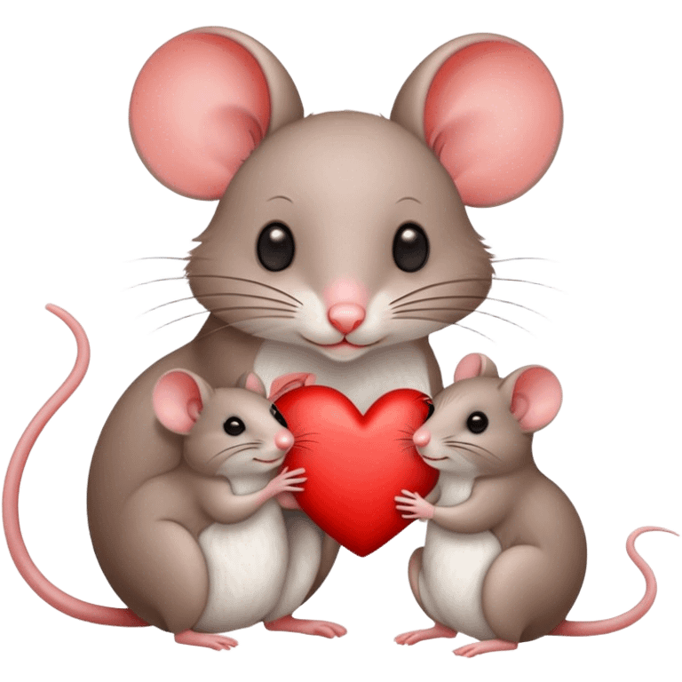 Two mice, a mother and a baby mouse in front of a heart. But only two mice please. emoji