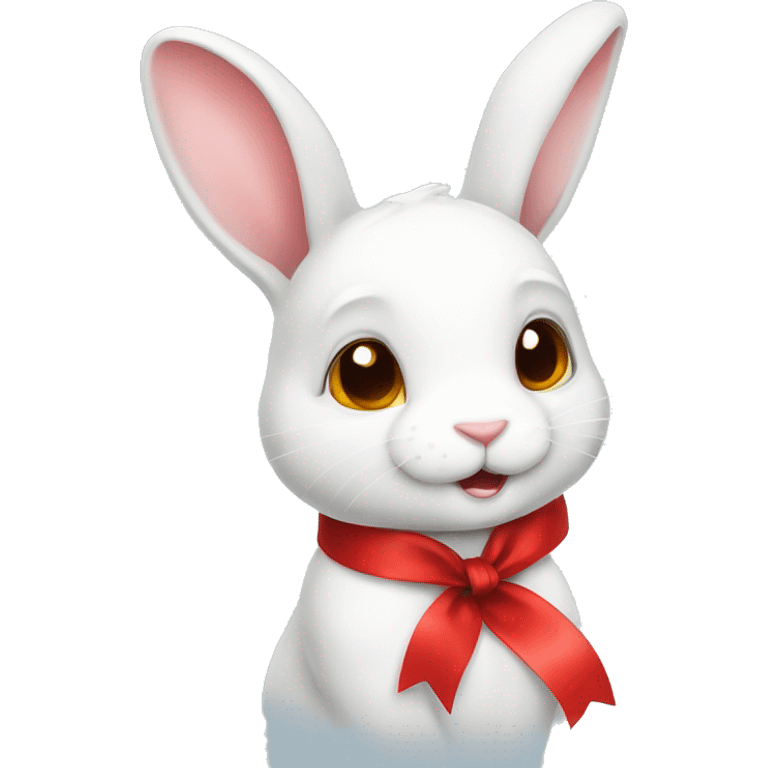 Cute white rabbit with red ribbon on ear emoji