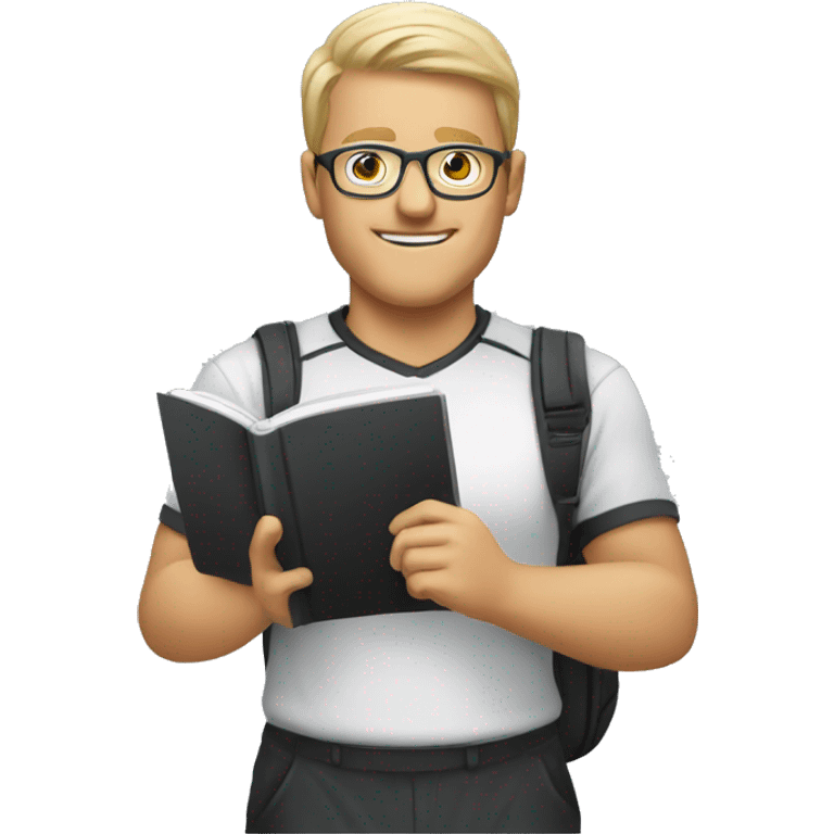 white young soccer coach with eyeglasses holding a notebook emoji