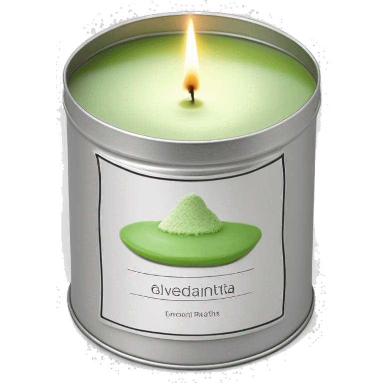 pretty matcha scented candle in silver tin with label realistic emoji