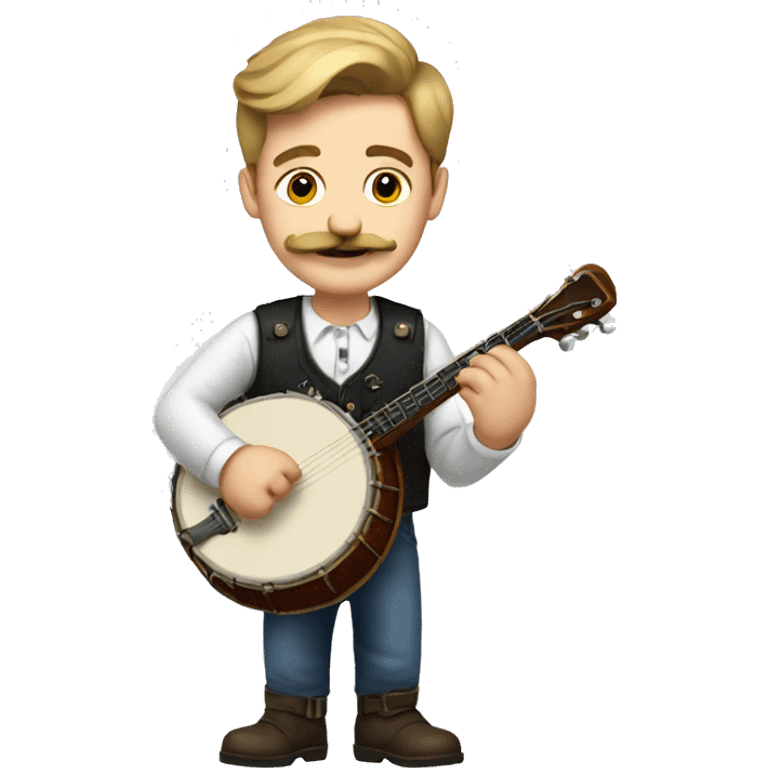 Young White man with mustache playing the banjo  emoji