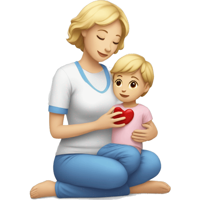 white mom taking care of child with heart emoji