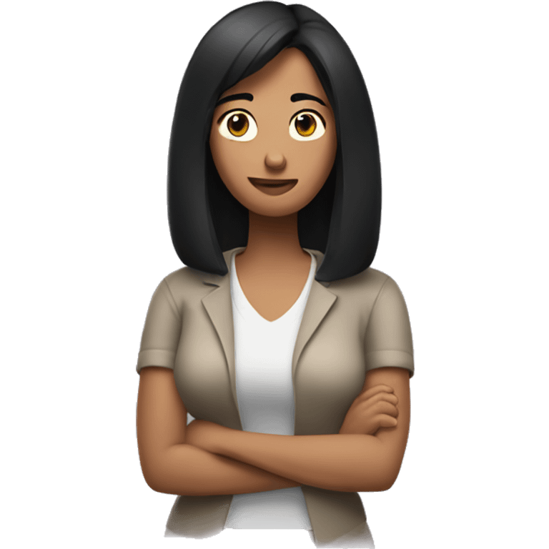 Woman with black hair shrugging shoulders emoji