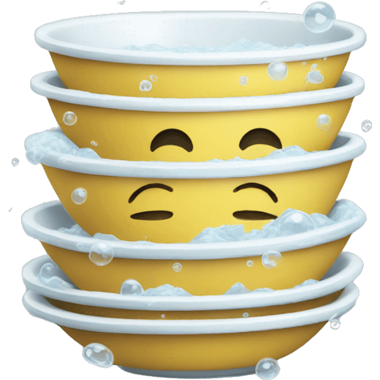 clean stack of dishes with bubbles emoji