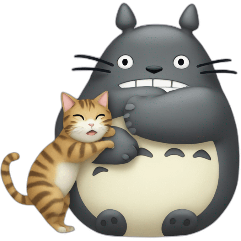 Totoro hugging a cat emoji