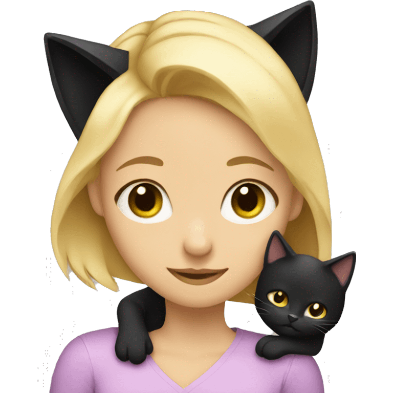 Blonde girl hugging black cat, which one ear a little smaller than another ear emoji