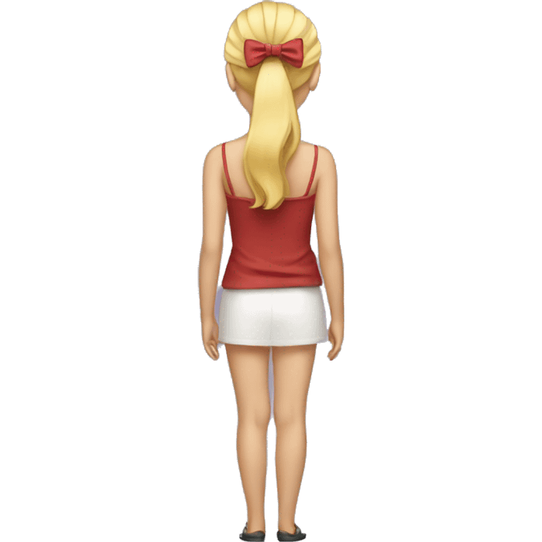 blonde girl standing backwards with a bow on her head emoji