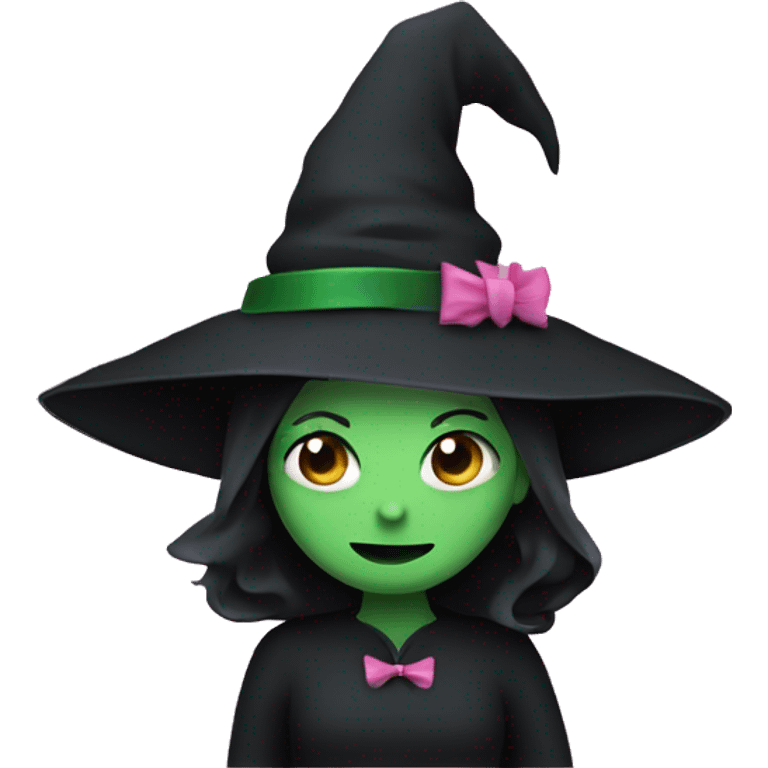 Witch dressed in black with green skin hugging pink dressed white witch emoji