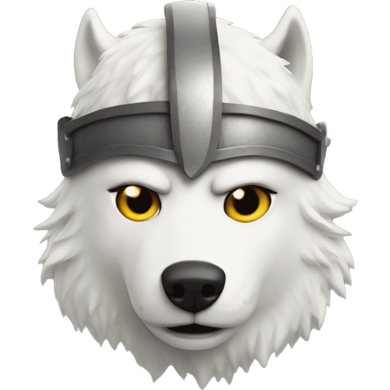 White wolf wearing a viking helmet emoji