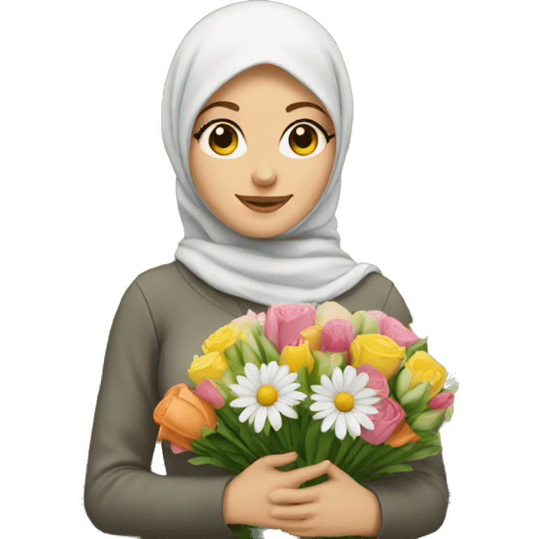 White girl with hijab buying flowers  emoji