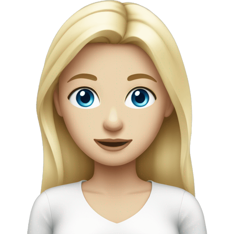 A blonde girl with blue eyes in white top emoji