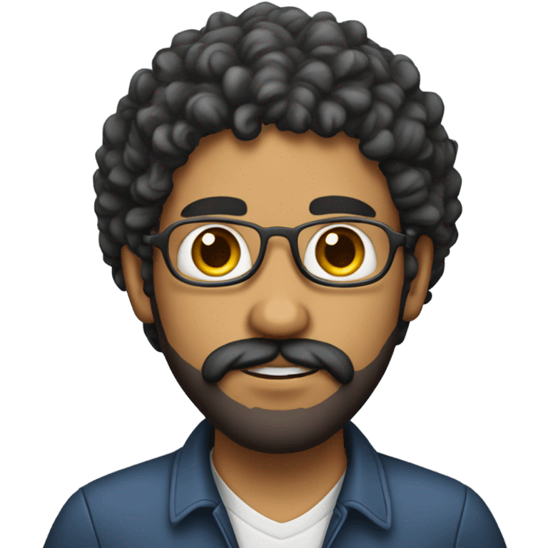 no glasses, Mexican school IT technician with apple laptop and with curly hair and mustache and beard  emoji