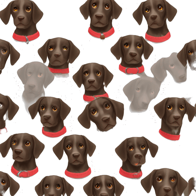 Dark Brown spotted German short haired pointer puppy with ticking with red collar  emoji