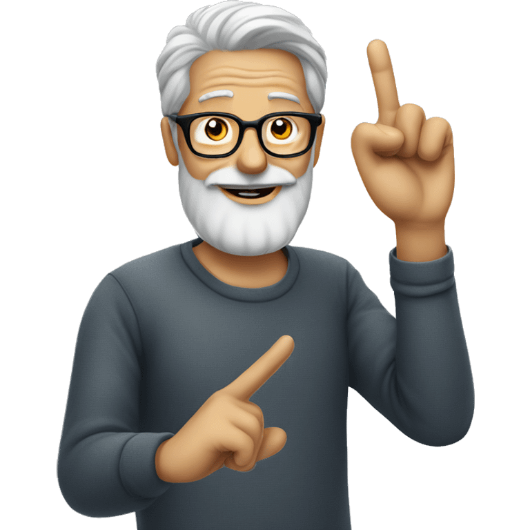 grey haired man with beard and glasses doing finger hearts emoji