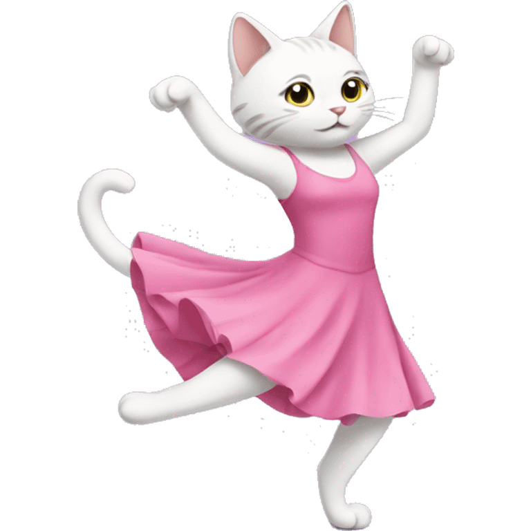 Draw a cat dancing in a pink dress emoji