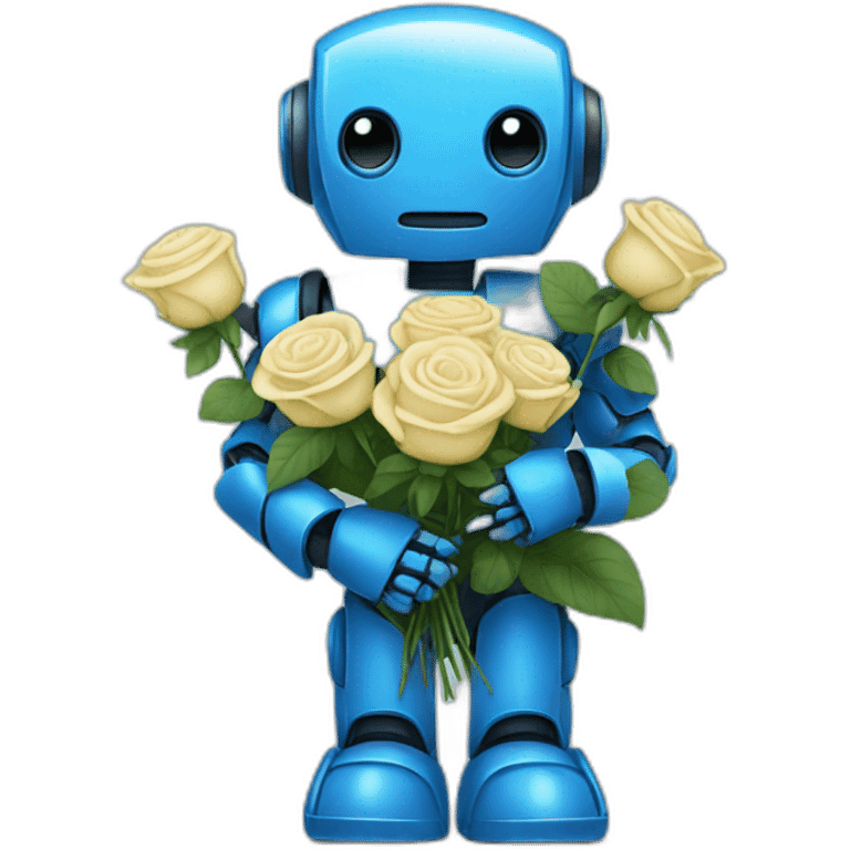 Blue robot holding blue roses emoji