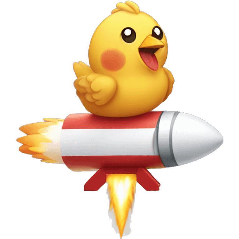 Chicken on top of a rocket emoji