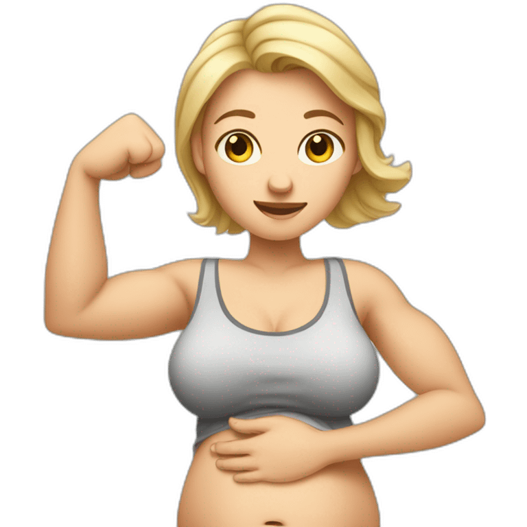 caucasian pregnant woman with visible belly flexing bicep emoji