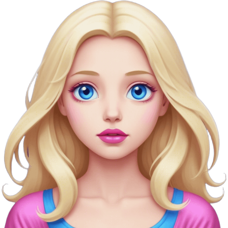 A cinematic realistic blonde with long hair, blue eyes and pink lips stands and watches the planets rotate emoji