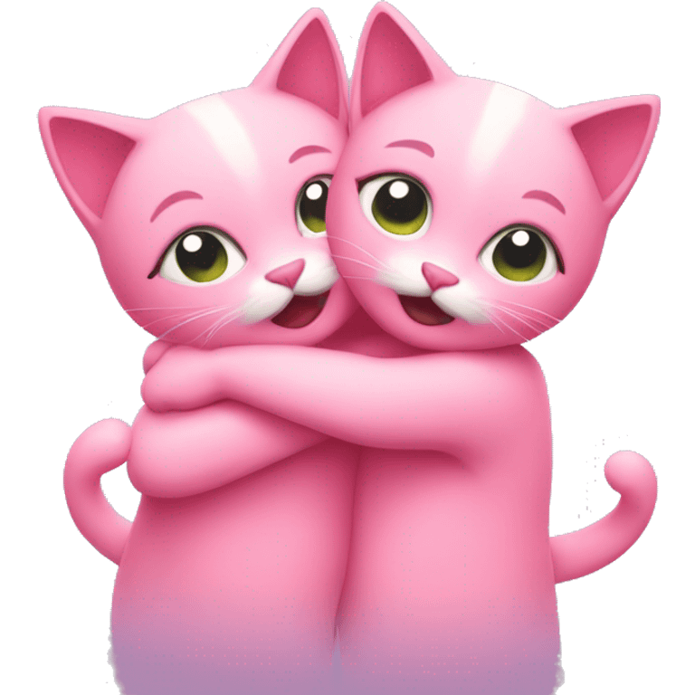 two pink cats hugging emoji