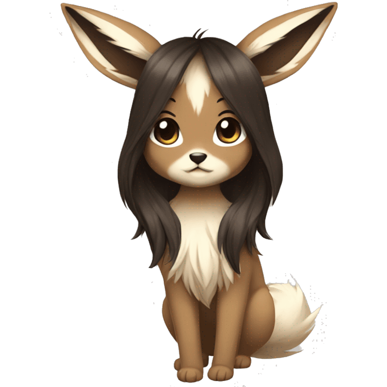 Kawaii Pale Eevee with dark brown long emo hair covering her eyes Full Body emoji