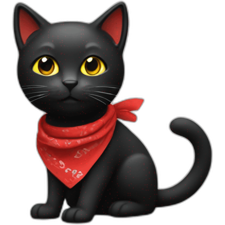 Un chat noir avec un bandana rouge emoji