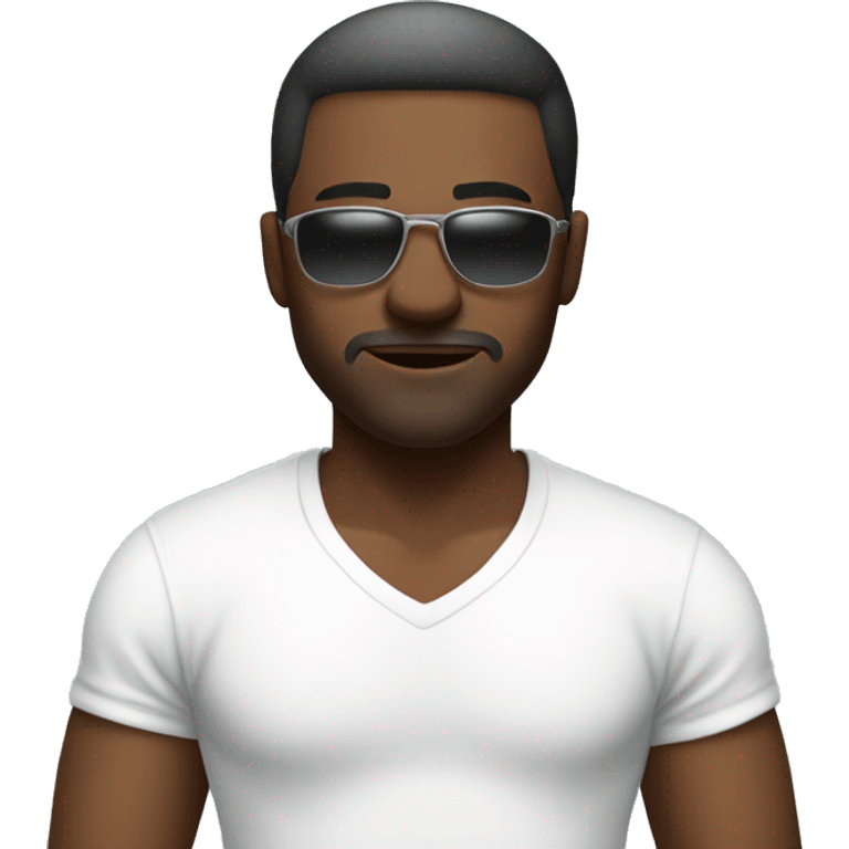 slightly ebony man with an cool faded haircut and sunglasses dressed in a white T-shirt emoji