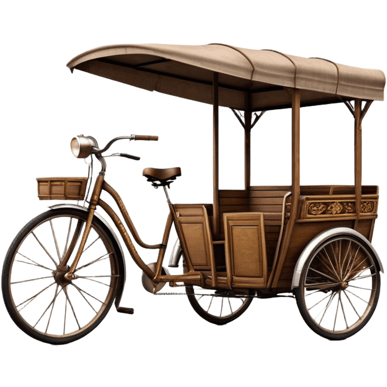 ​Cinematic Realistic Cyclo Rickshaw, depicted as a classic manually operated tricycle-style rickshaw with a simple, rustic design and intricate details, rendered with realistic textures and natural urban lighting that captures its cultural charm and timeless functionality, emoji