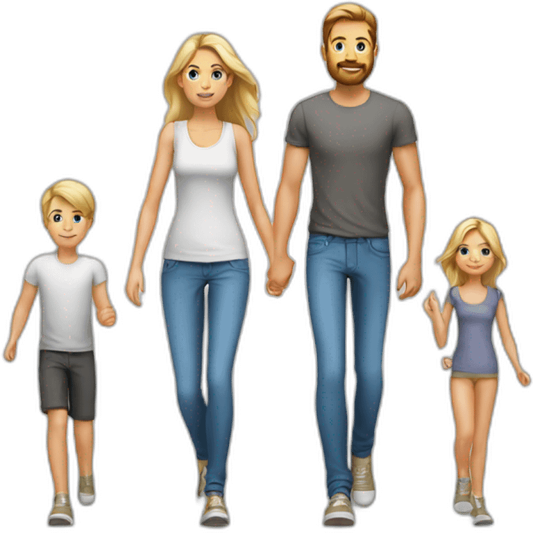 Young white Familie skinny casual walking emoji