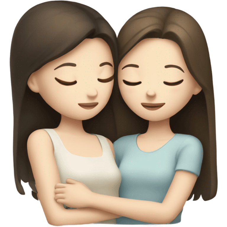 two pale skin brunette girls hugging eyes closed emoji