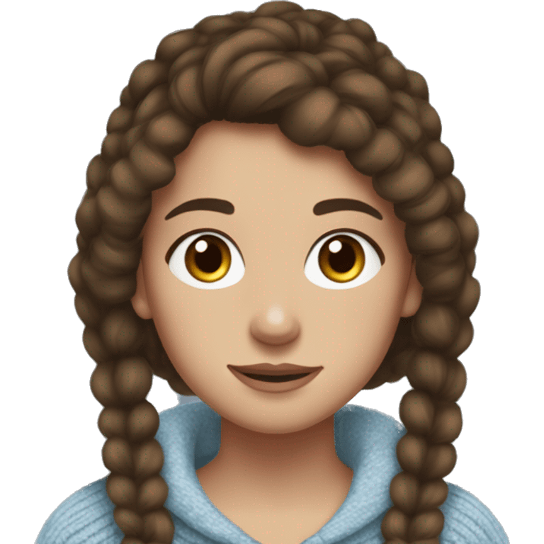 teenage girl, hispanic, freckles, afro brown hair, pony tail, medium length hair, brown eyes, light blue sweater, winter sweater, freckle emoji