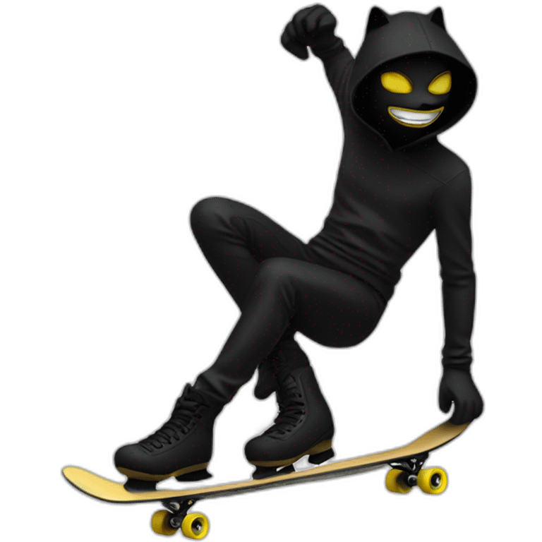 chat noir qui fait du skate emoji