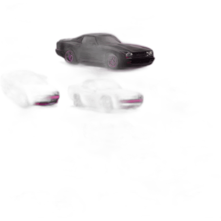 A black drift car with some hot pink emoji