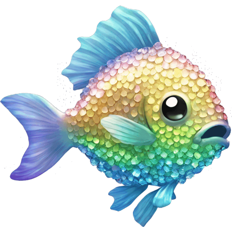 Kawaii bedazzled iridescent fish kissing eachother  emoji