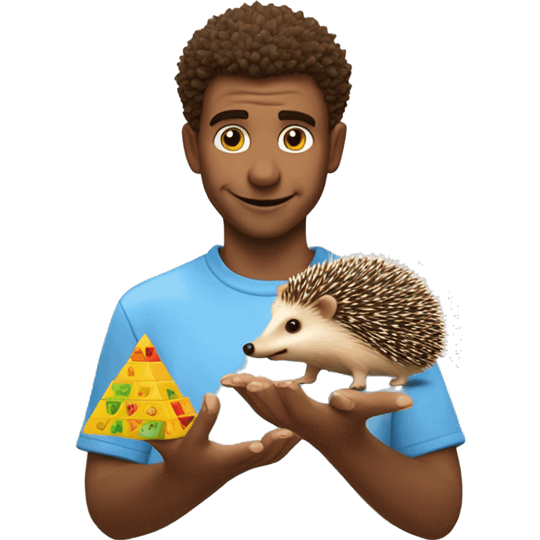 Hedgehog with a children's toy pyramid in his hands emoji