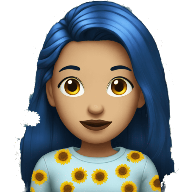  female emoji with dark blue hair, nose piercing, and sunflower colored eyes emoji