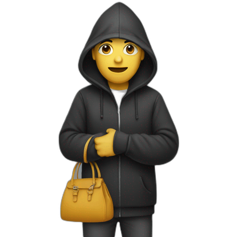 Hooded man holding handbag emoji