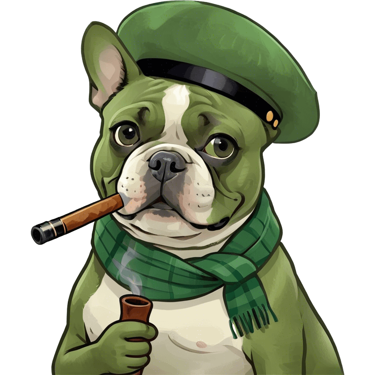 A French bulldog smoking a pipe emoji