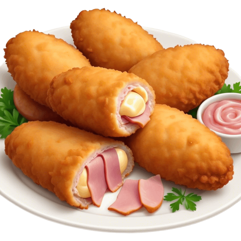 Cinematic Realistic Croquetas Dish Emoji, showcasing crispy, creamy croquettes filled with ham or chicken rendered with lifelike textures and appetizing, dynamic lighting. emoji