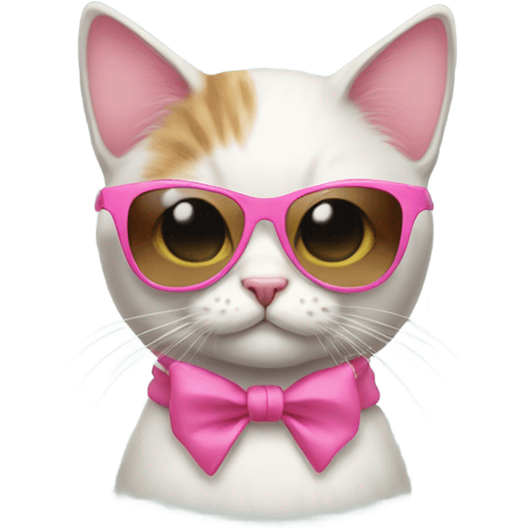 Cat with sunglasses and pink bowknot emoji