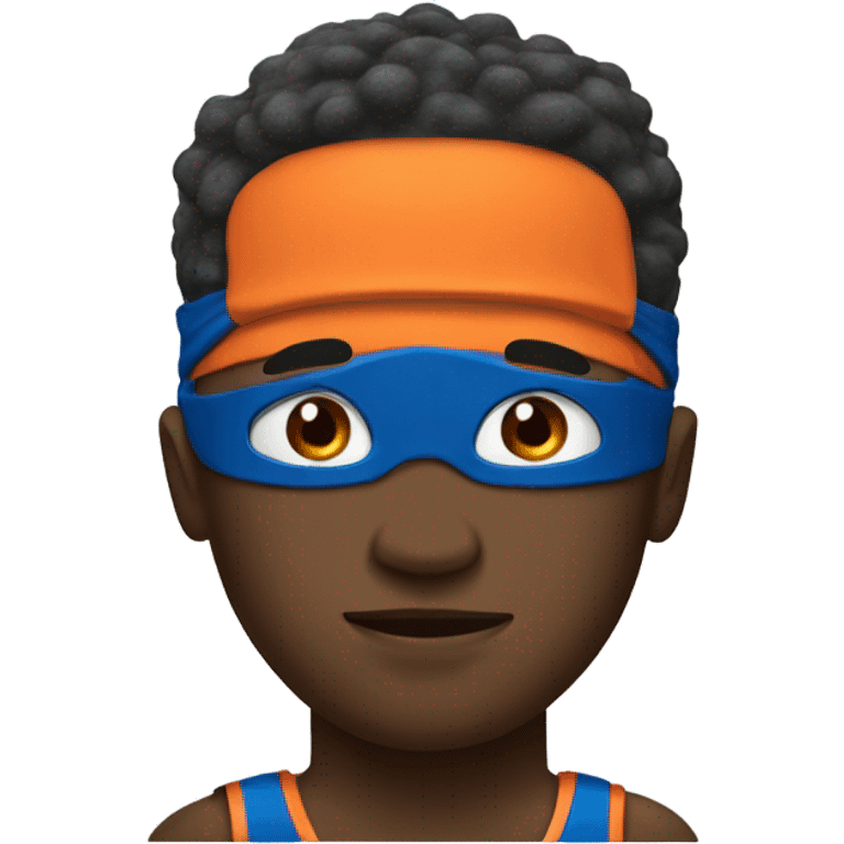 A blue and orange superhero dreaming of playing basketball. emoji