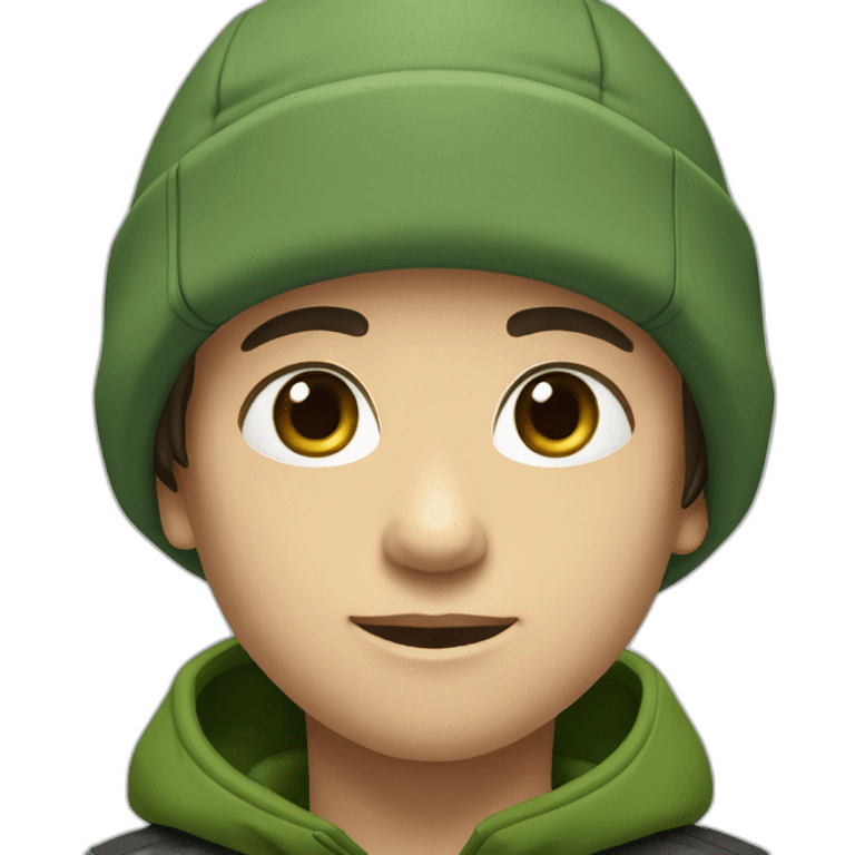 boy mi-long hair with north face winter cap green eyes emoji