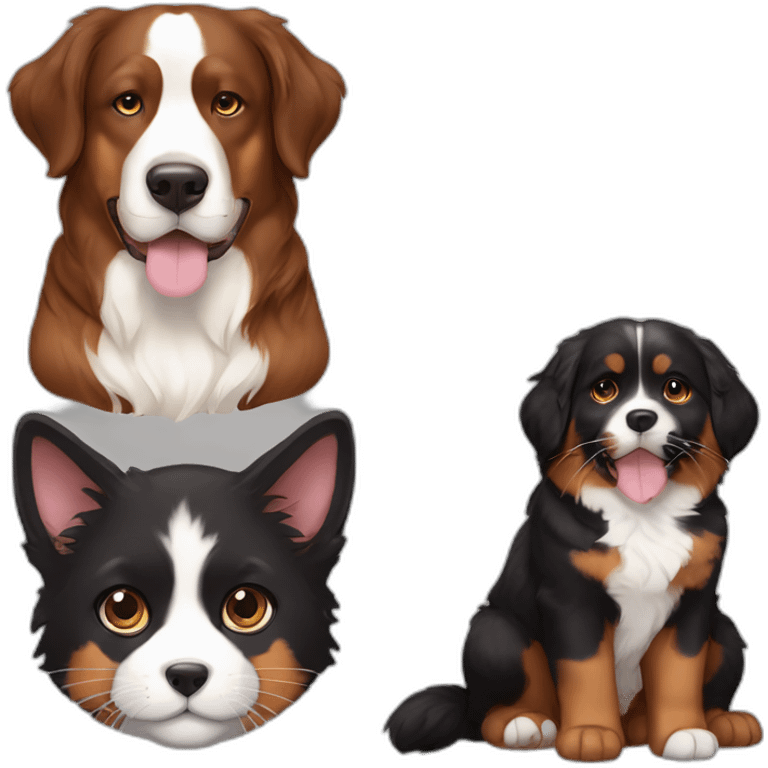 A Bernese dog next to A black and brown tortoiseshell cat with no white fur emoji