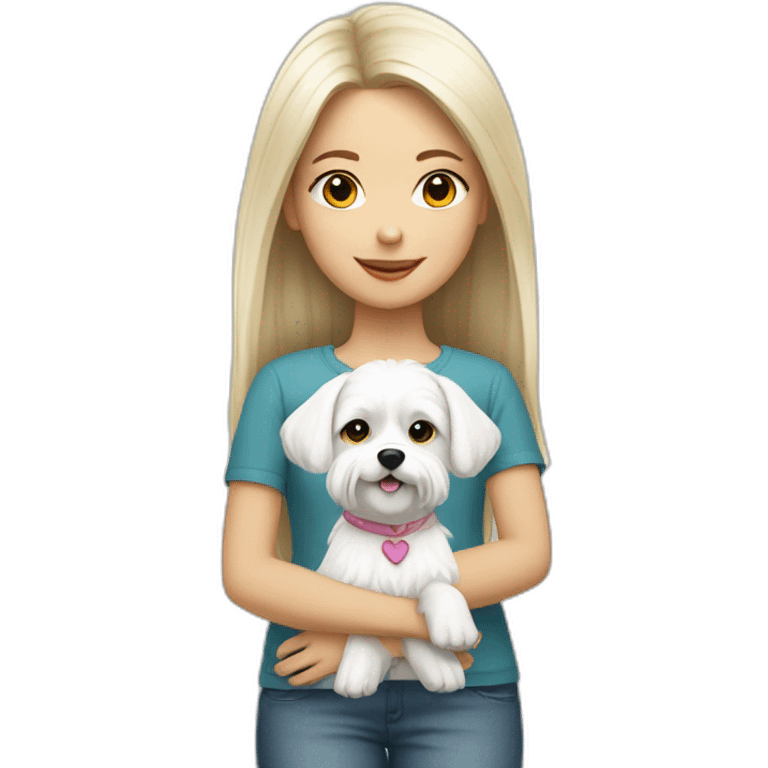 Girl with white maltese dog emoji