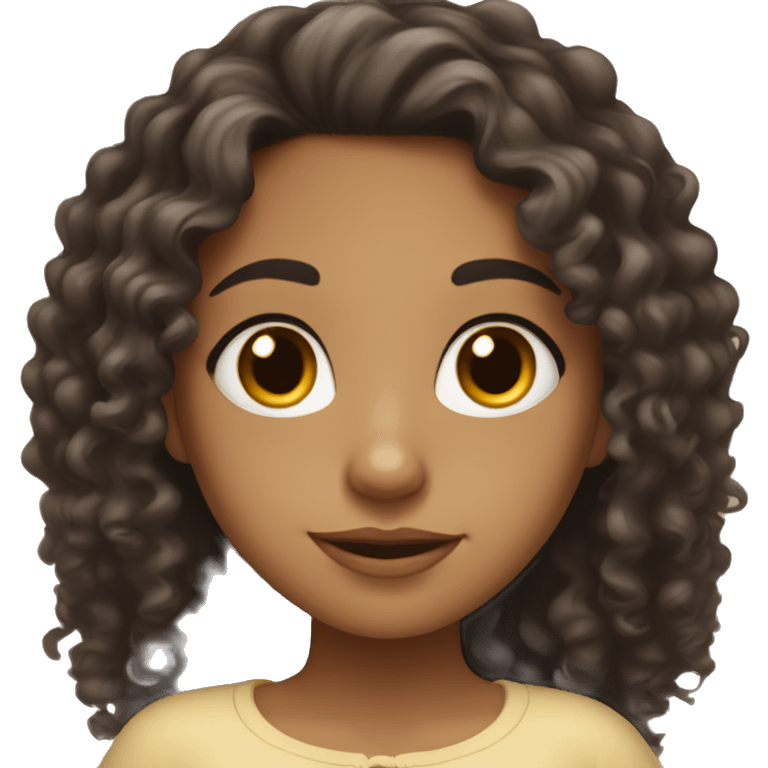 Mixed girl /curly black long hair, brown light color/ with dark brown eyes / with a dress emoji